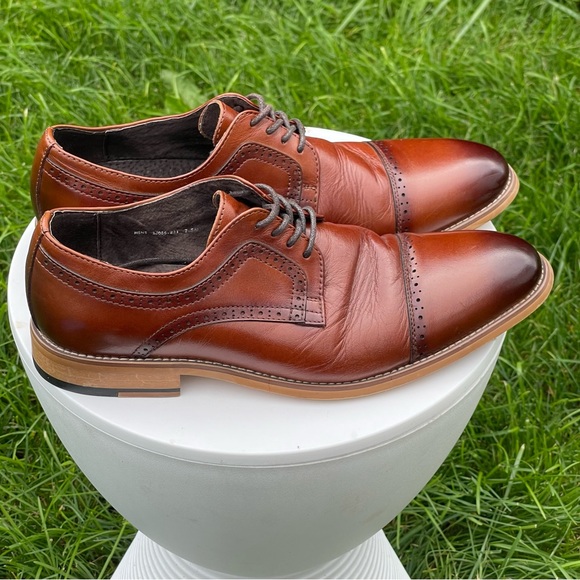 Stacy Adams Dickinson Shoes Mens 7.5 Cognac Brown Lace Up Cap Toe Oxford Dress - Picture 3 of 13